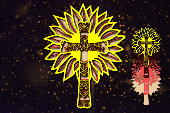 3D Sunflower Jesus Multilayer Cross: A Unique Digital Art Asset for Creative Professionals